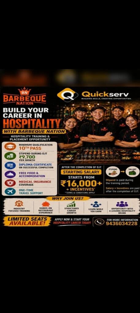Start your career in hospitality mgt by registering to Quickserve at BBQ Nation