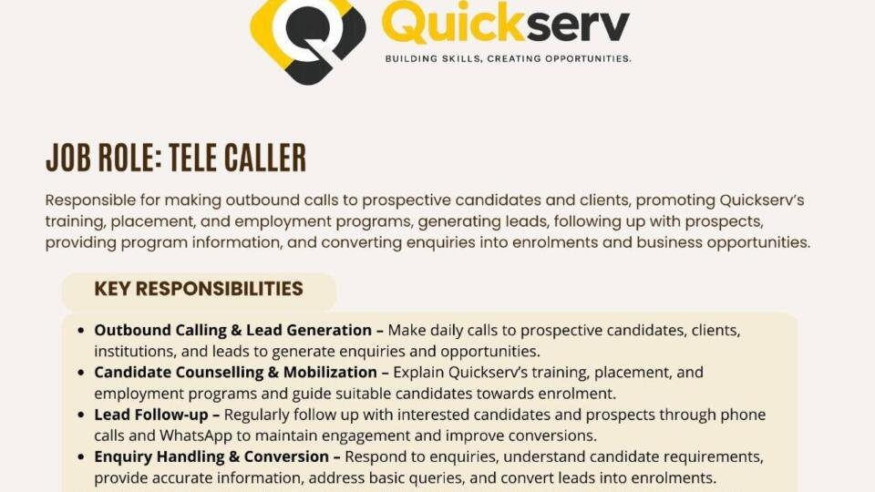 Quickserv is hiring for telecaller